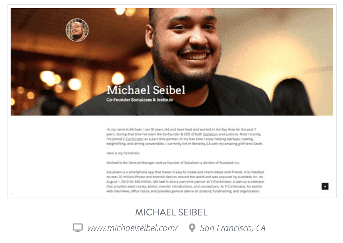 Sitio web de Michael Siebel en Strikingly