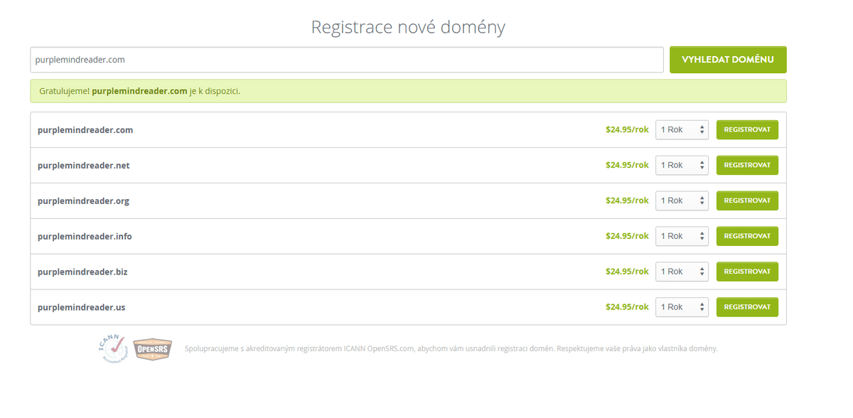 Výběr domény se Strikingly