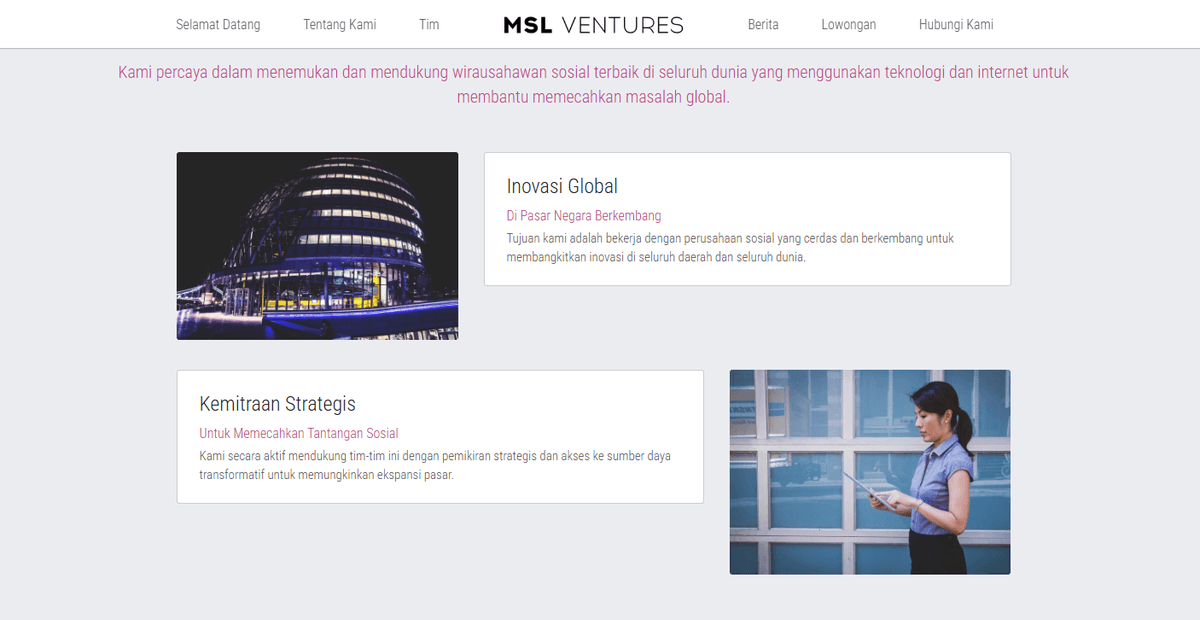 Templat MSL Ventures dari Strikingly
