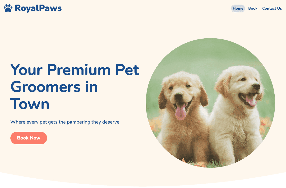 Templat Startup Royal Paws dari Strikingly