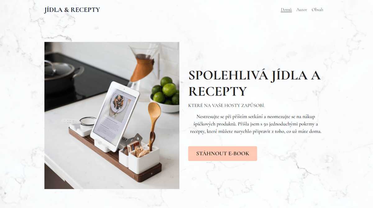 Šablona pro digitální stažení pokrmů a receptů od Strikingly