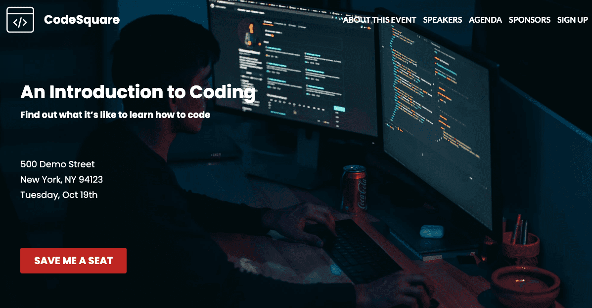 Template CodeSquare dari Strikingly