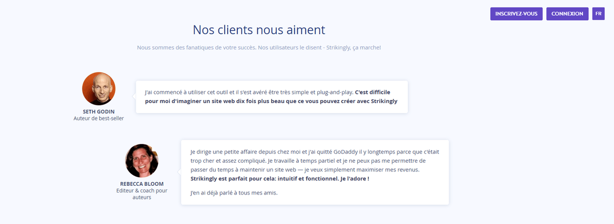 Témoignage client de Strikingly