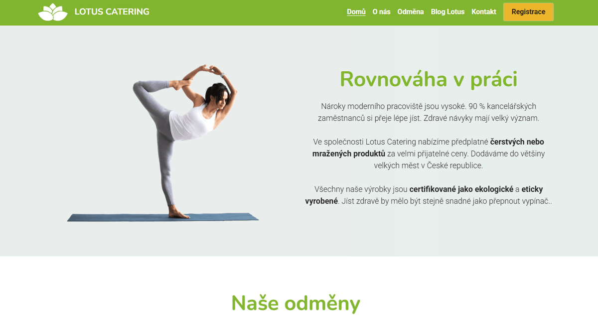 Šablona pro e-commerce Lotus Catering od Strikingly