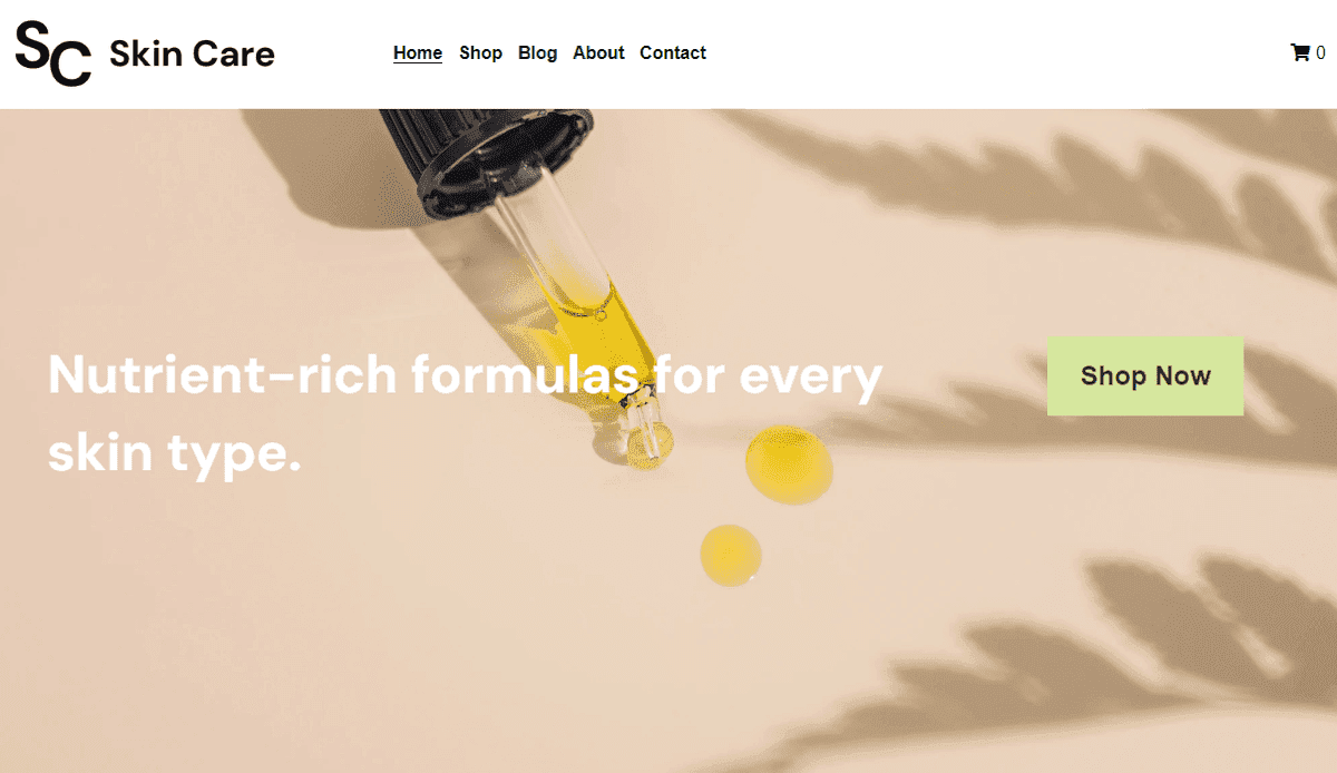 Plantilla de cuidado de la piel de Strikingly