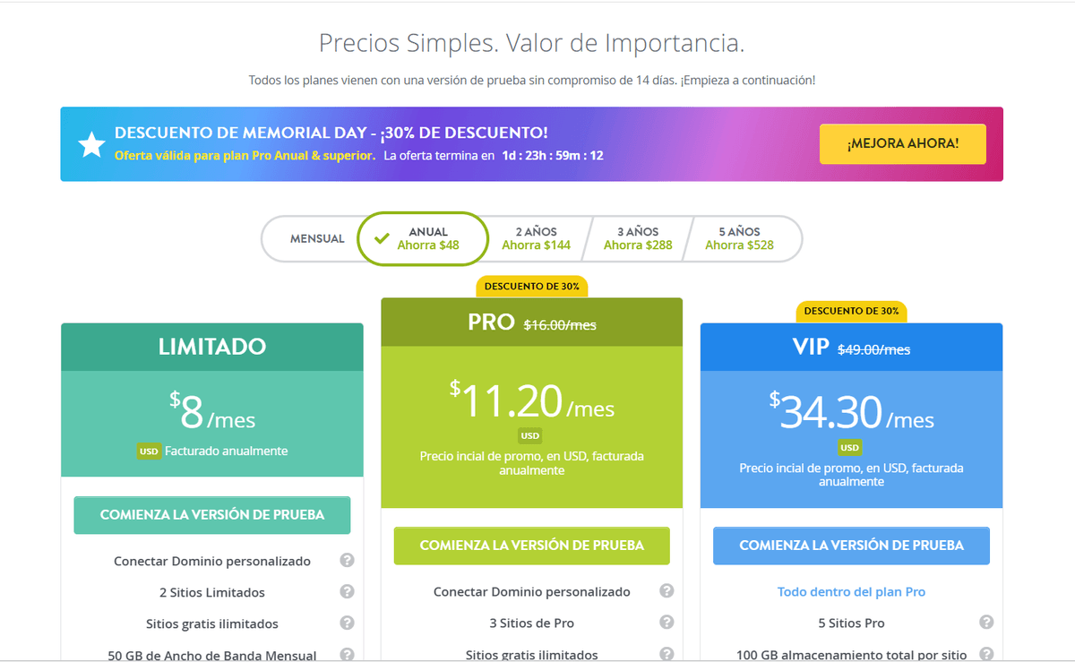 Página de precios sorprendentes