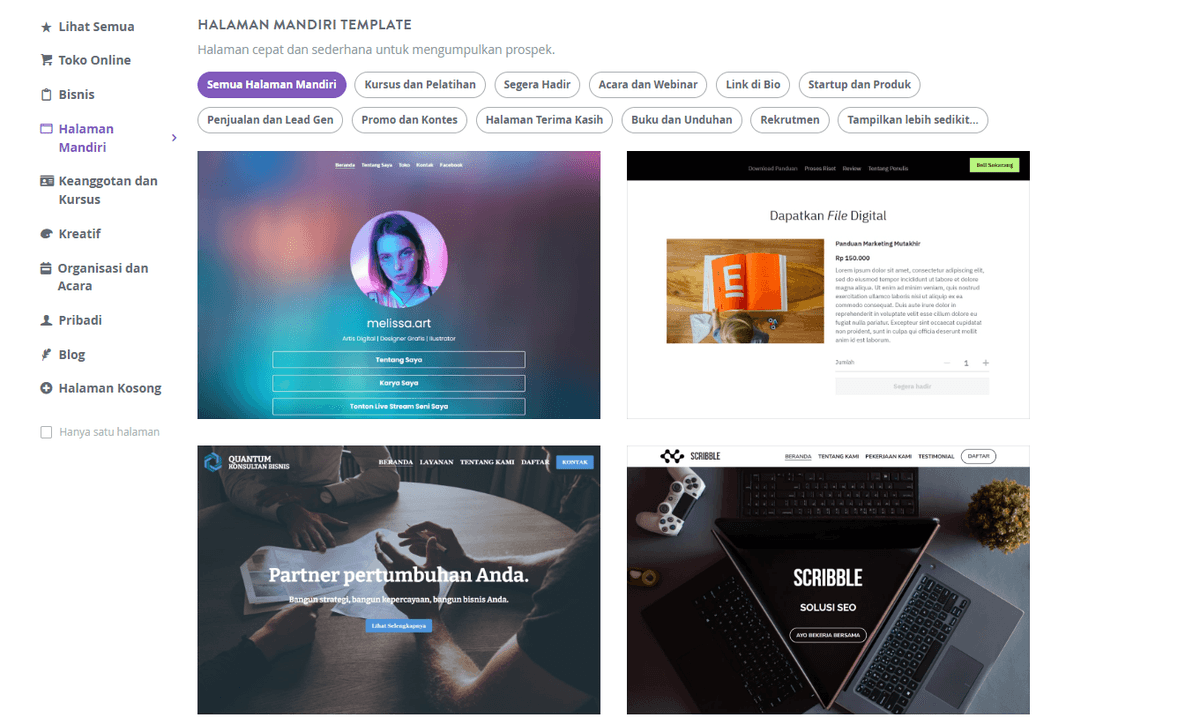 Cara Memulai Bisnis Online dengan Strikingly - Pilih Template