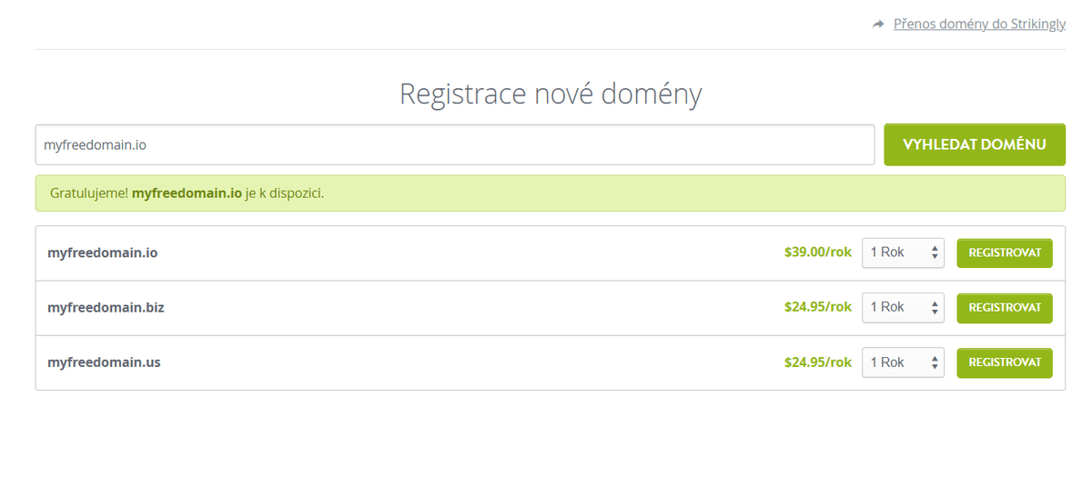 Výrazně vyhledávací stránka domény