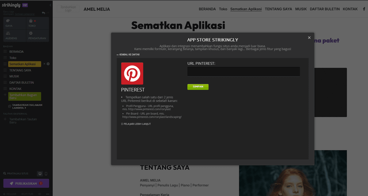 Strikingly Untuk Integrasi Pinterest For Business yang Lancar - Sematkan Kode di Strikingly