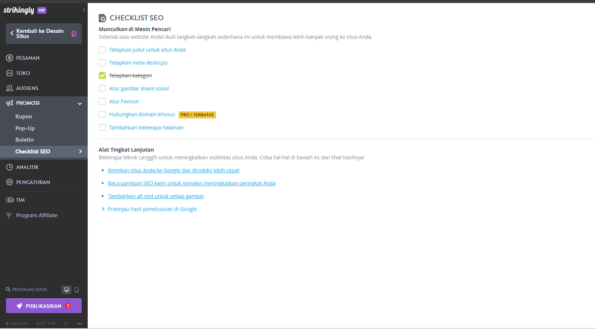 Website Responsif di Strikingly - Pertimbangan SEO