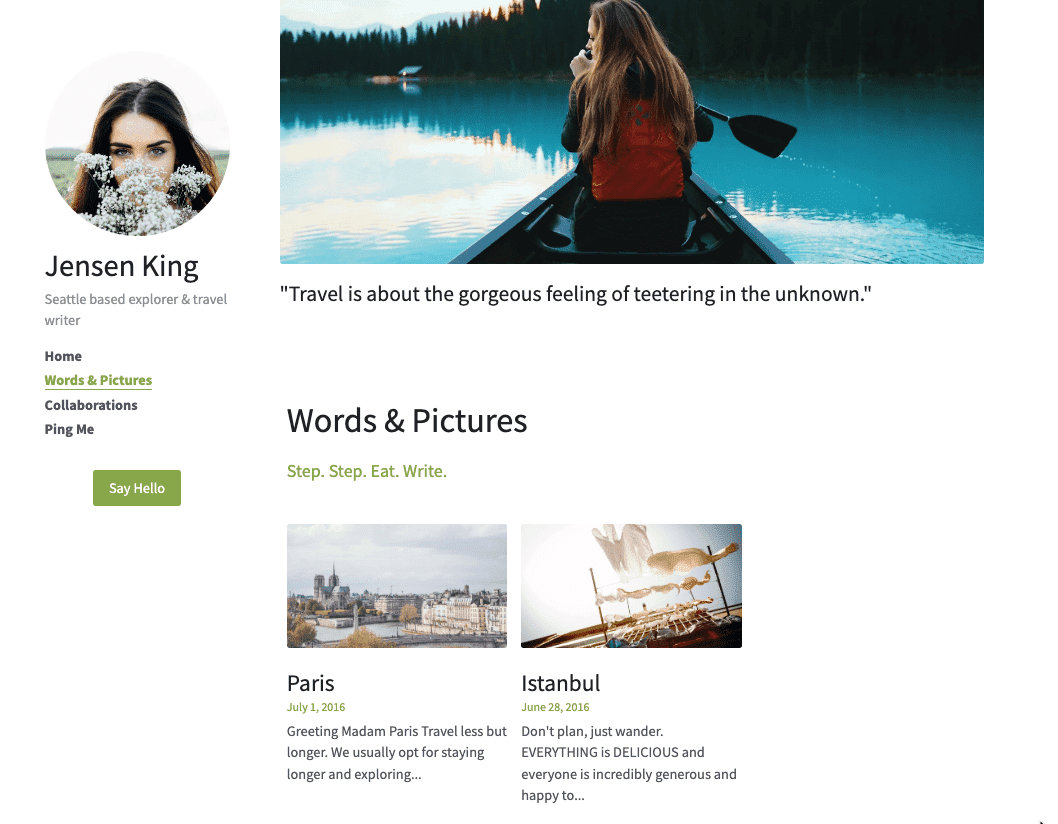 Šablona čistého blogu od Strikingly