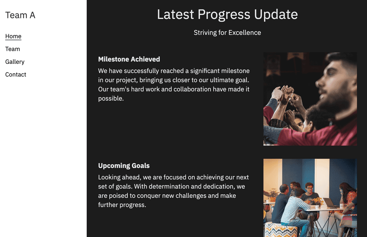 Situs Web Tim A dari Strikingly