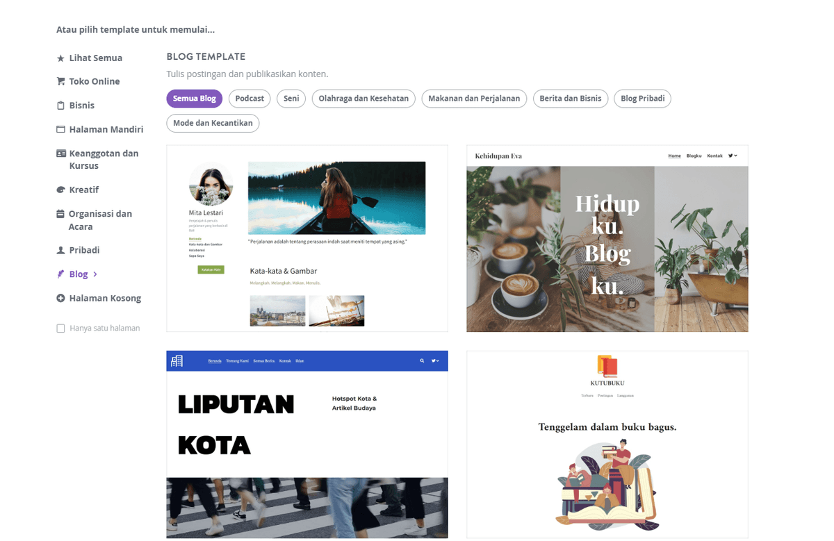 Langkah-Langkah Menulis Postingan Blog di Strikingly - Pilih Situs Blog Anda