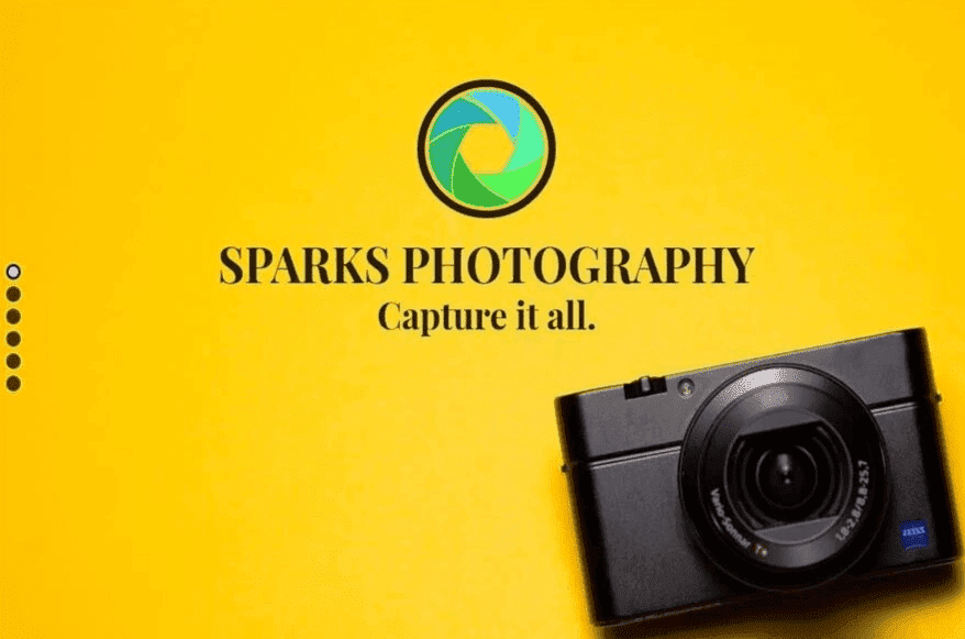 Plantilla de fotografía Sparks de Strikingly
