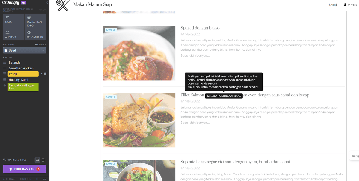 Langkah-Langkah Menulis Postingan Blog di Strikingly - Akses Editor Blog