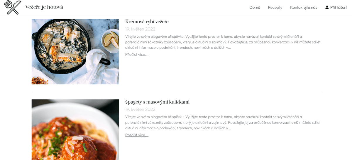 Šablona Večeře je hotová od Strikingly