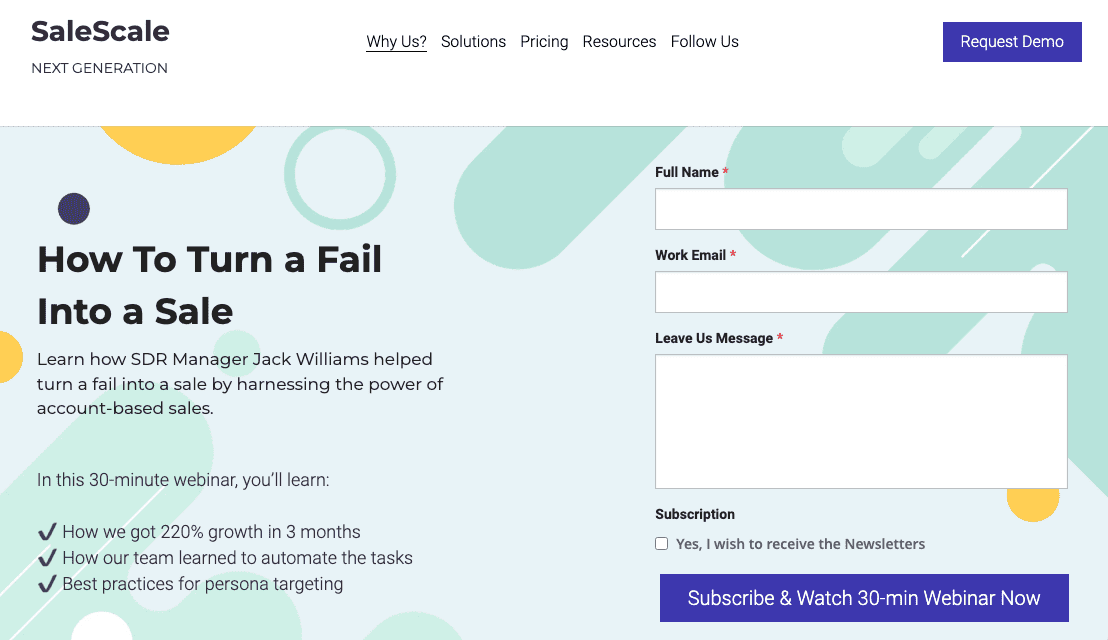 Templat SaleScale dari Strikingly