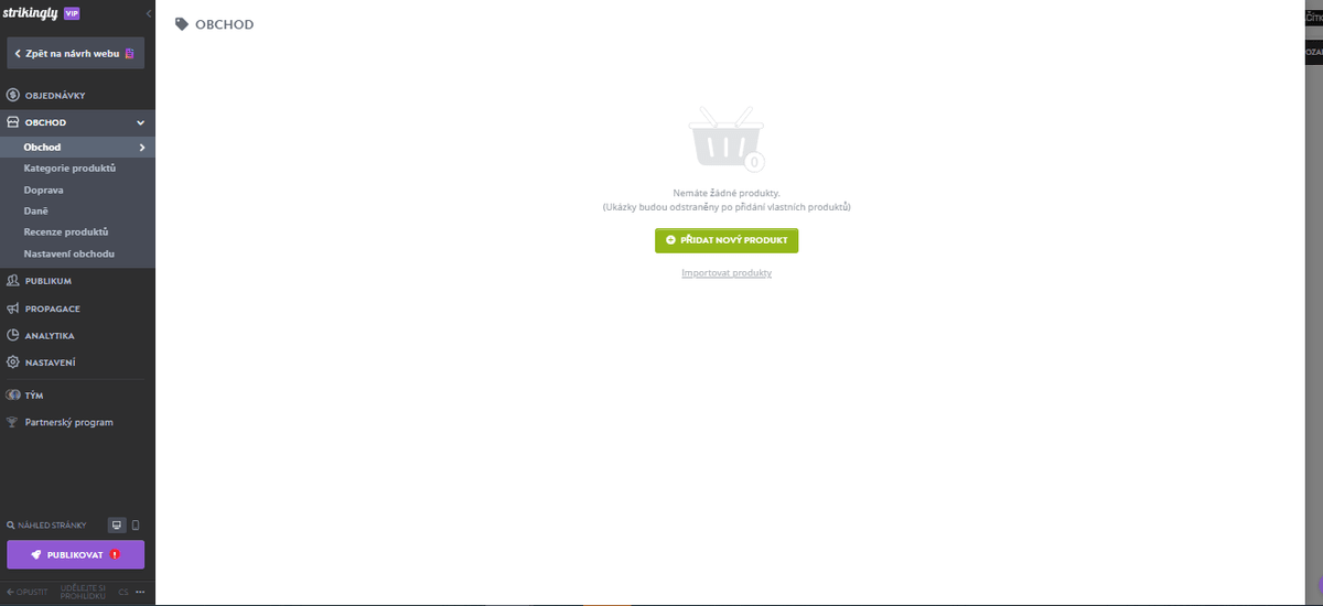 Jak používat Strikingly ke správě možností produktů – Pokud přidáváte nový produkt, postupujte podle pokynů a zadejte jeho základní informace.