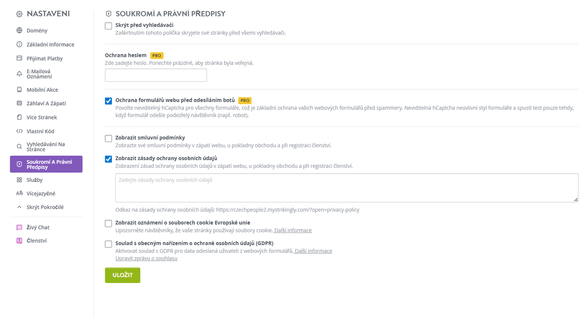 Nastavení zásad ochrany osobních údajů společnosti Striktně