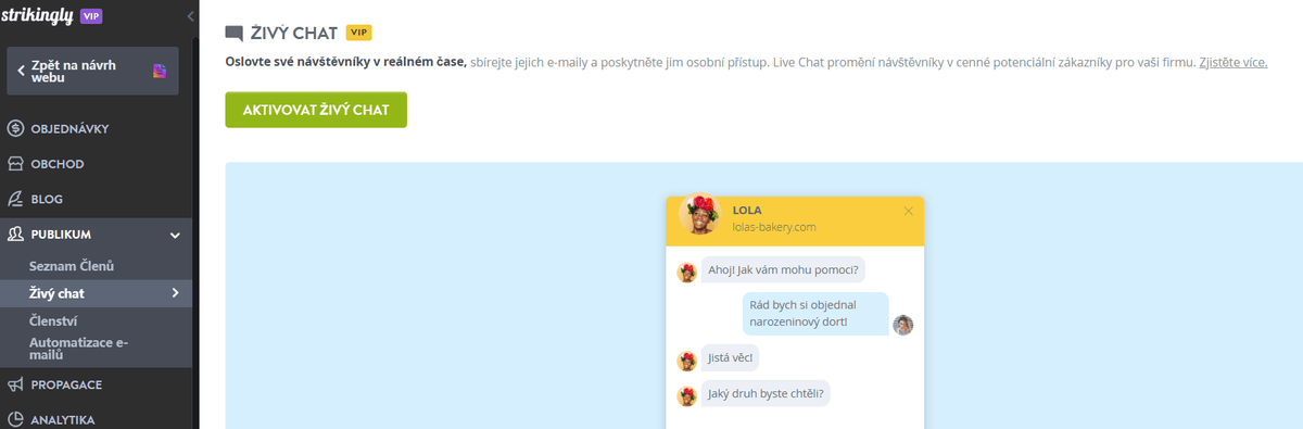 Aktivovat živý chat