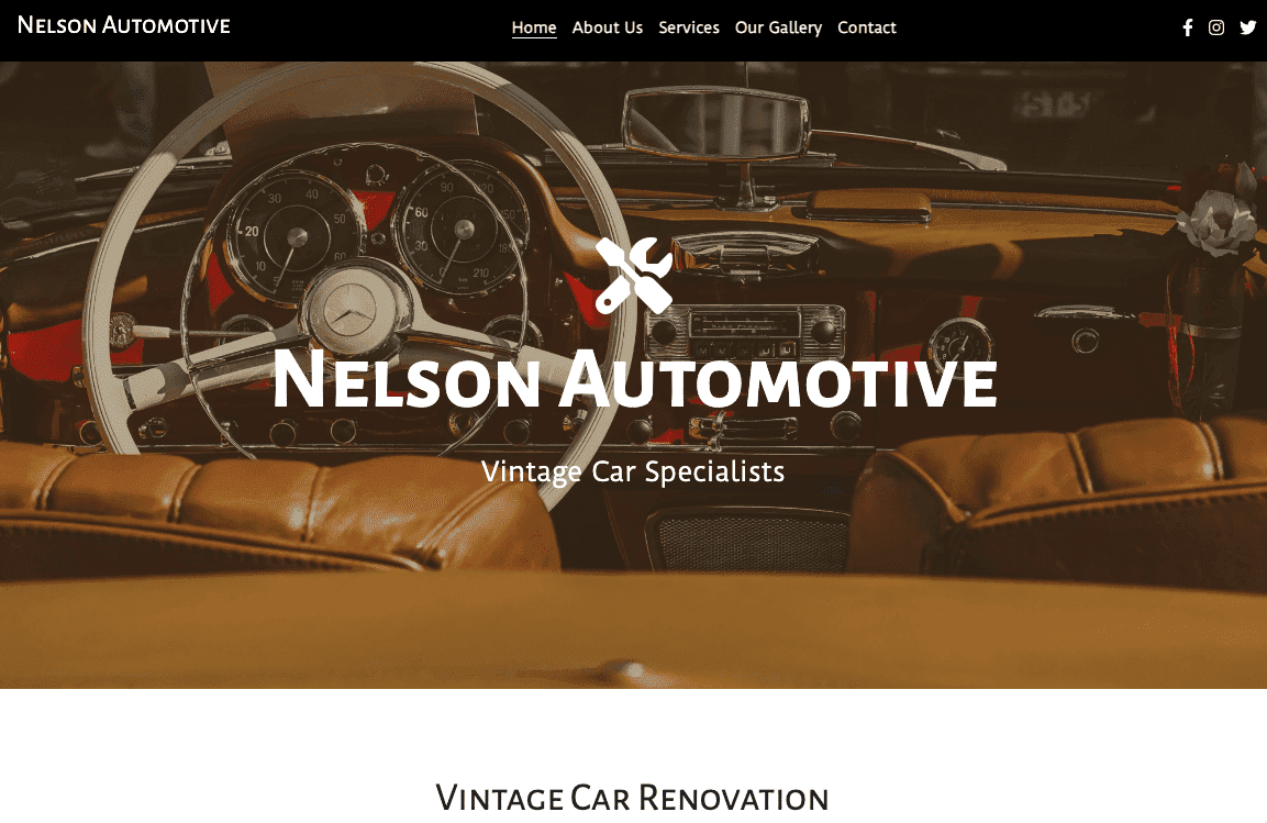 Plantilla de restauración de coches clásicos de Strikingly