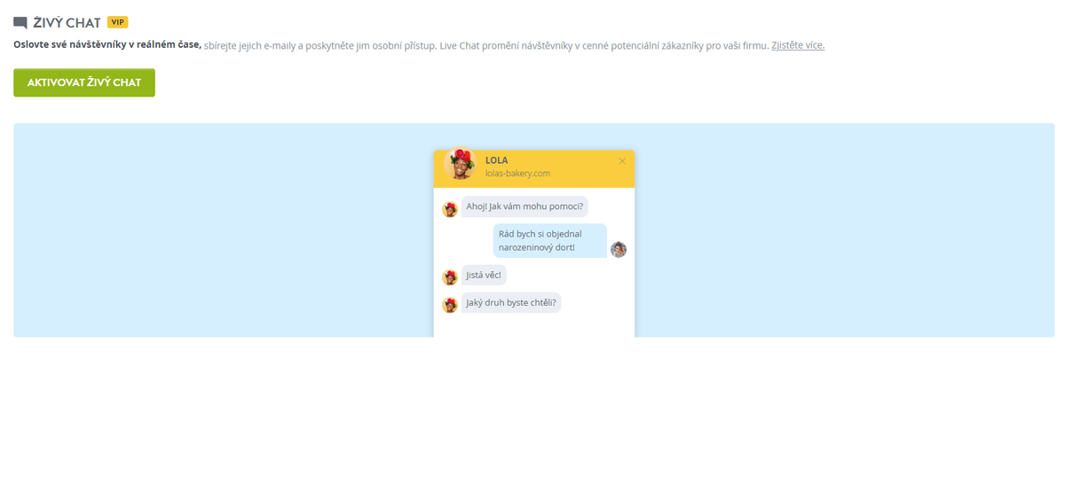 Funkce živého chatu v Strikingly