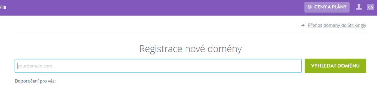 Stránka pro vyhledávání domén