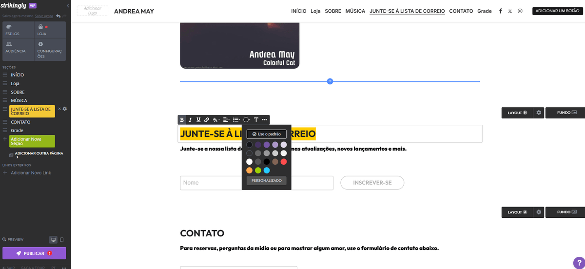 Boletim de Vendas com Strikingly - Personalize Elementos de Design