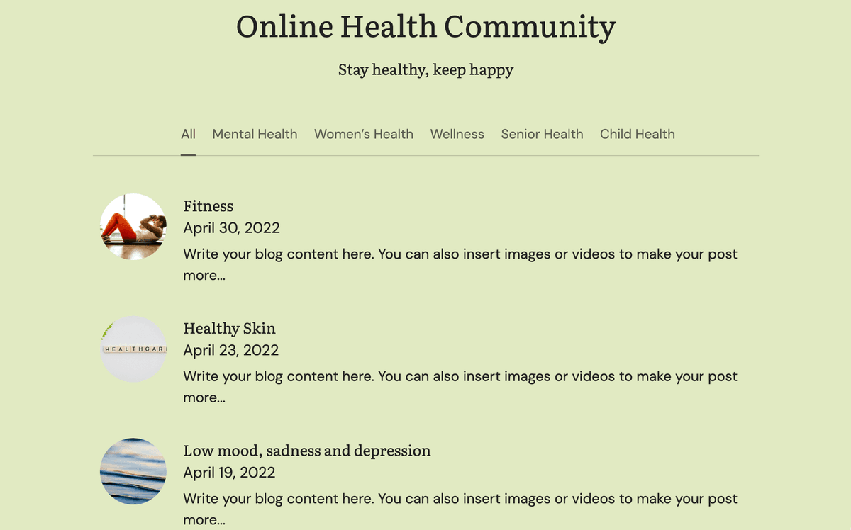 Templat Pusat Kesehatan dari Strikerly