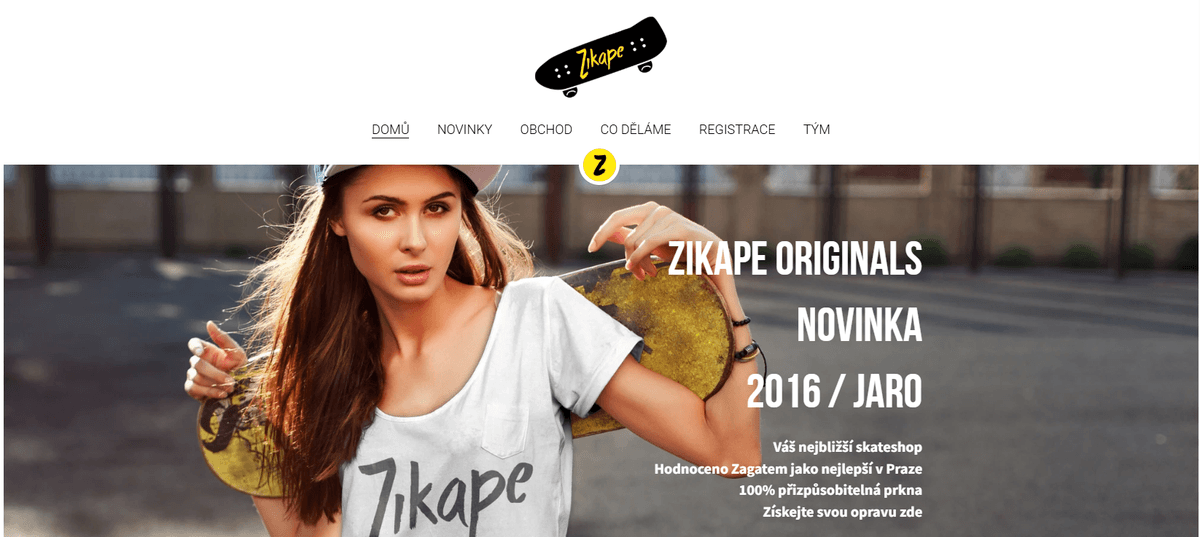 Šablona obchodu Zikape od Strikingly