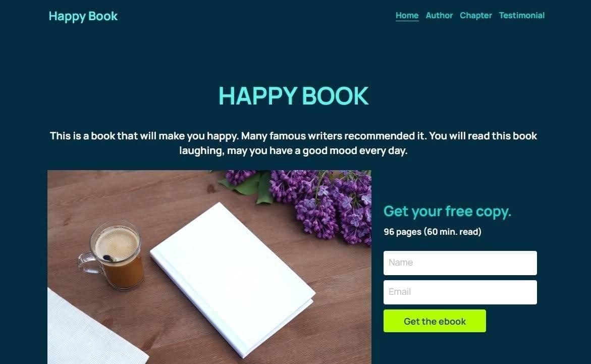 Plantilla de libro feliz de Strikingly