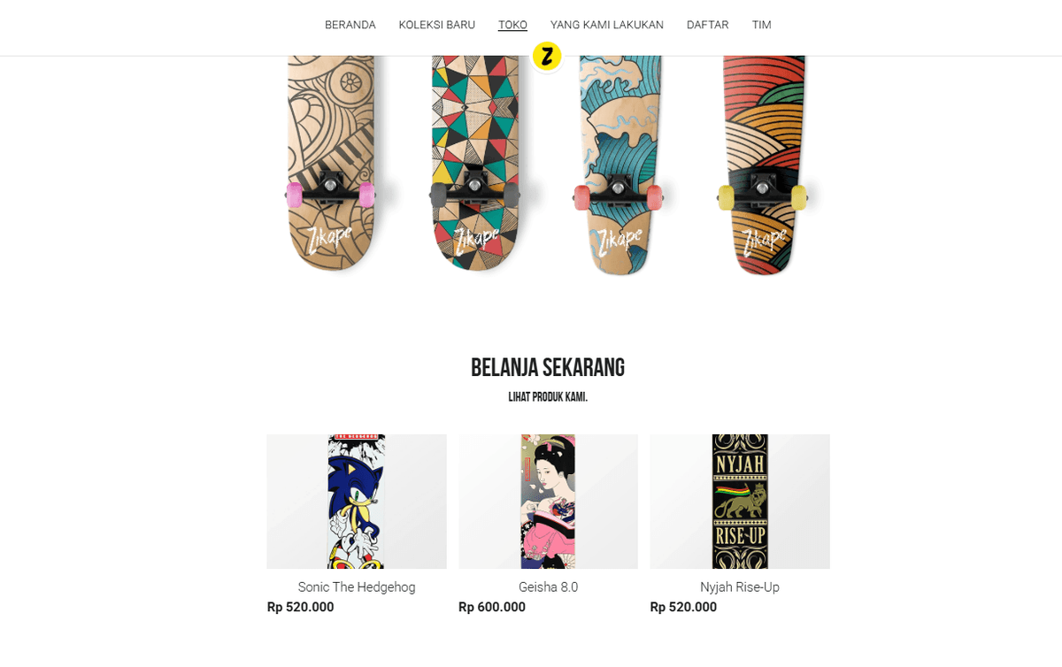 Template Toko Online Zikape dari Strikingly