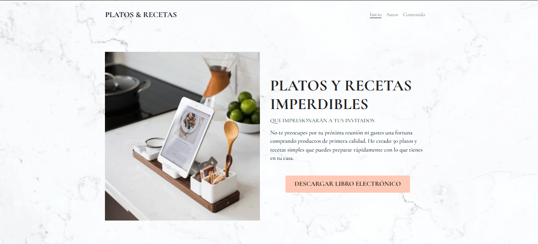 Plantilla de platos y recetas de Strikingly