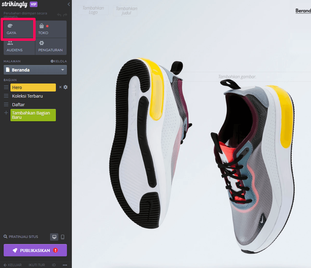 Menu Navigasi Vertikal di Strikingly - Navigasi ke Gaya