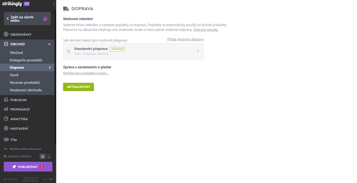 Doprava zdarma s e-commerce weby Strikingly
