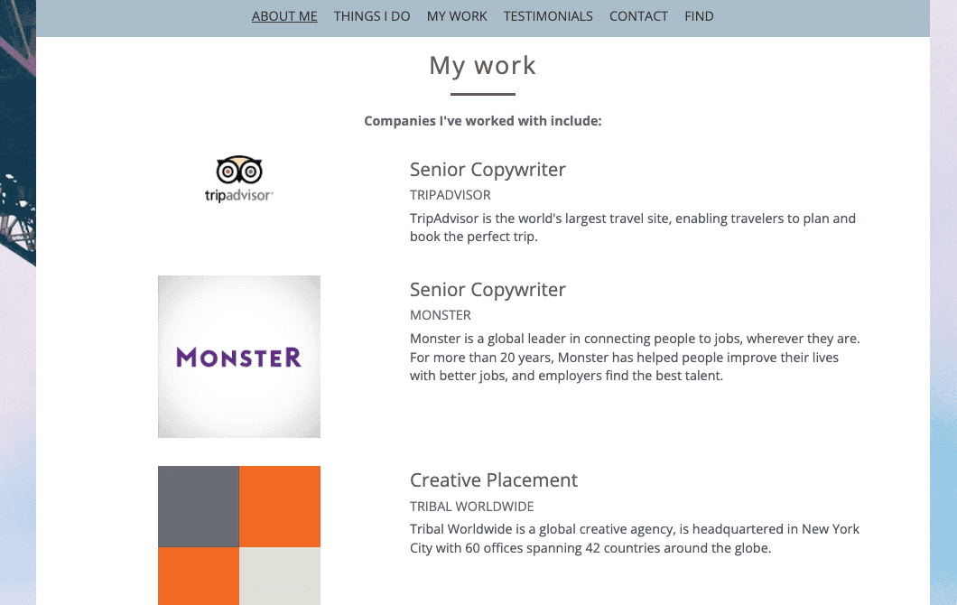 Template Profil dari Strikingly