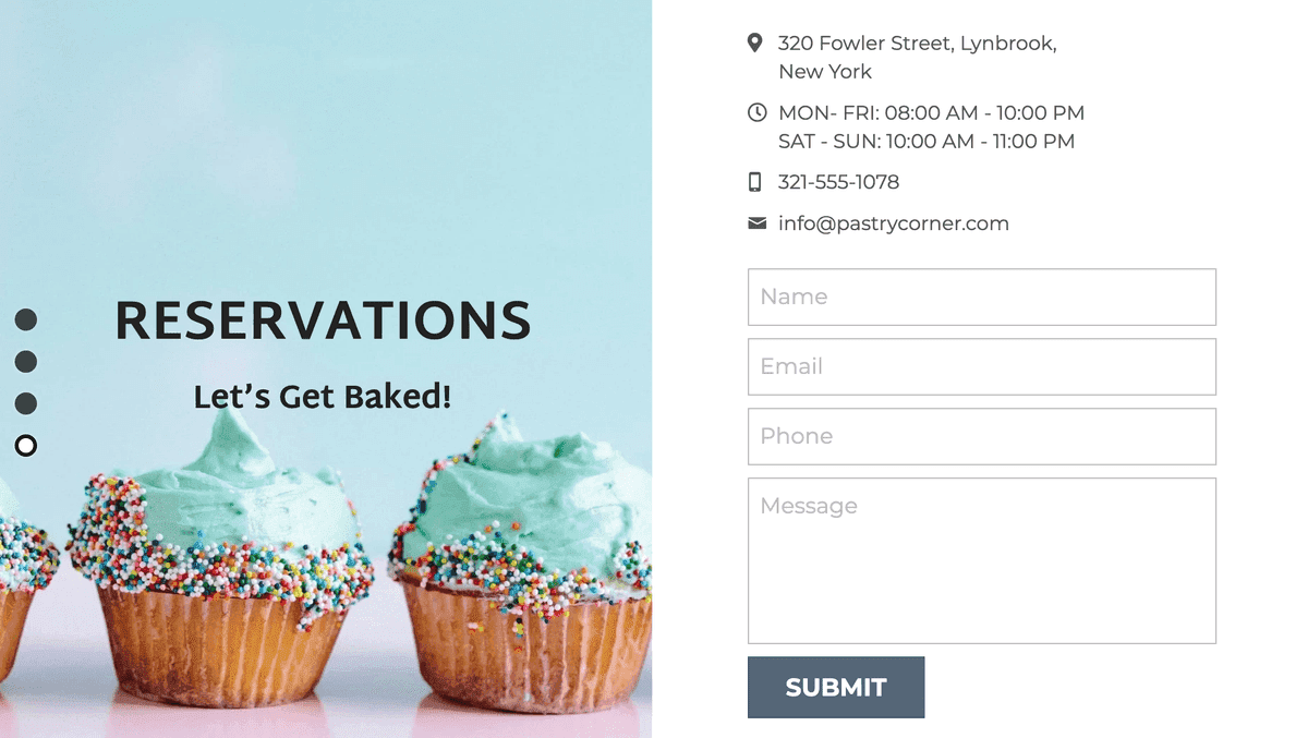 Plantilla para esquinas de pastelería de Strikingly