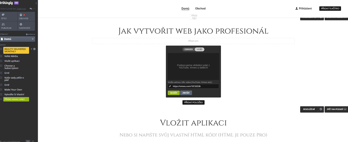 Cinemagraphs na Strikingly - Vložit video