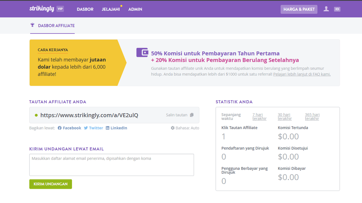 Halaman Pendaftaran Program Afiliasi Strikingly