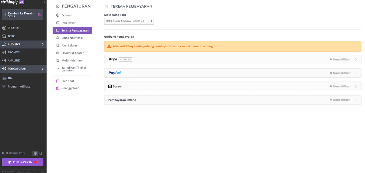 Halaman Pembayaran Toko Strikingly