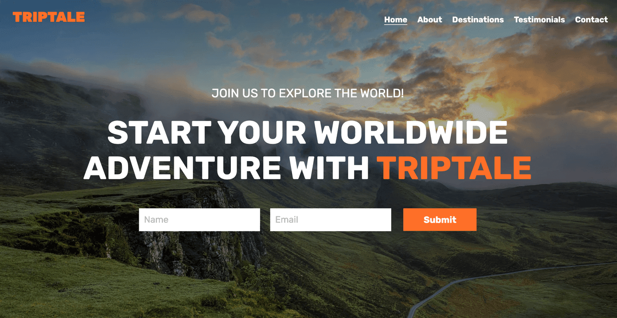 Template TripTale dari Strikingly