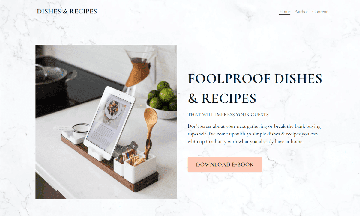 Plantilla de platos y recetas de Strikingly