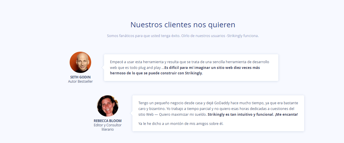 Página de testimonios sorprendentes