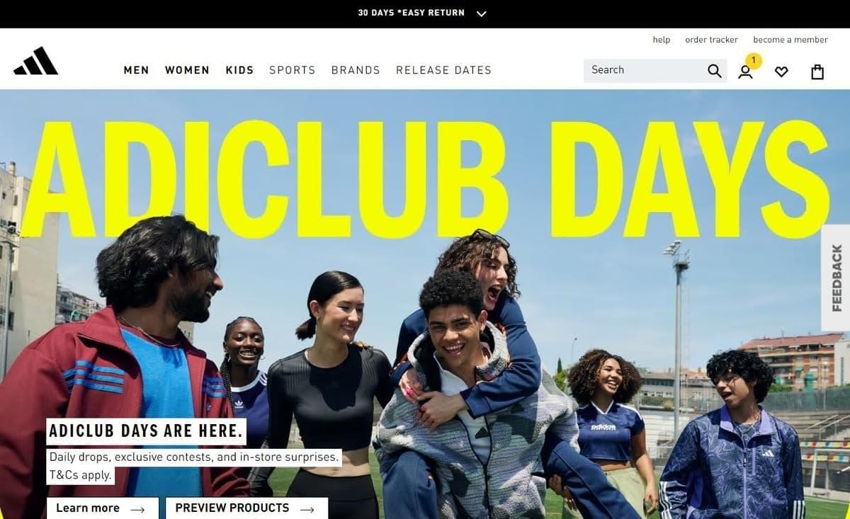 Diseño de la página de inicio de Adidas