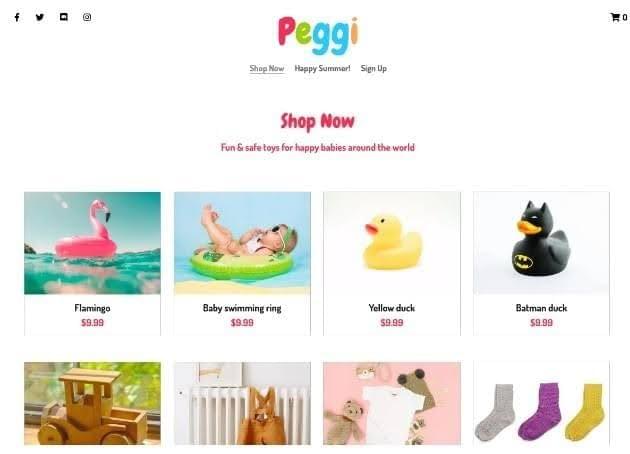 Plantilla de tienda online Peggi de Strikingly