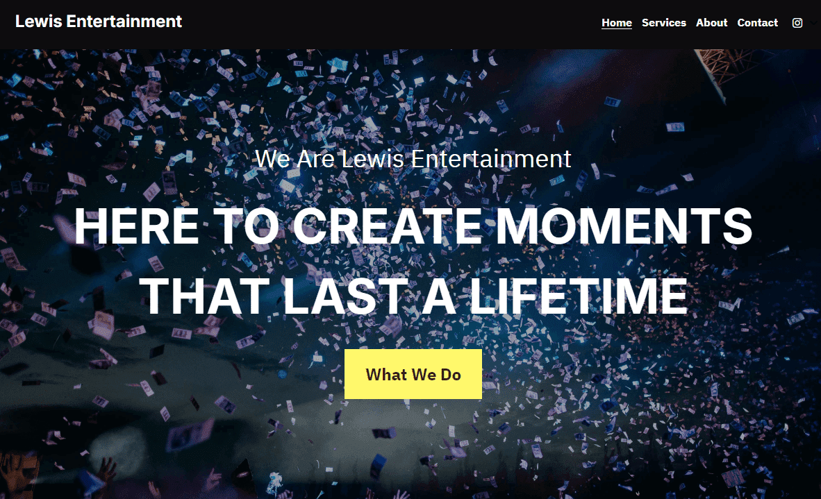 Plantilla de entretenimiento de Lewis de Strikingly