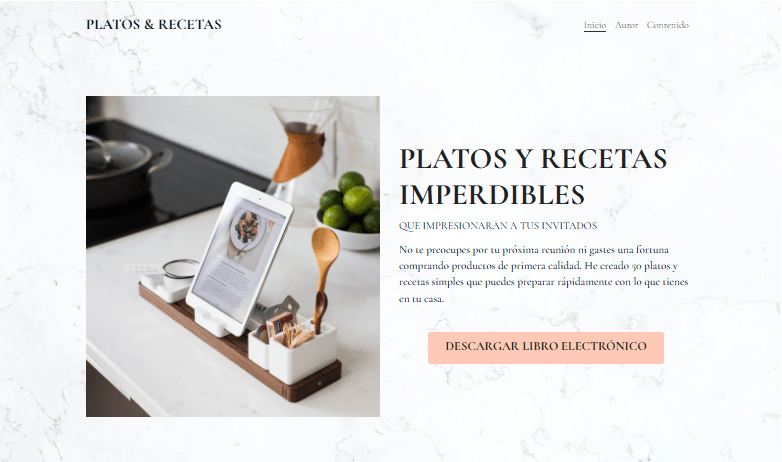 Plantilla de platos y recetas de Strikingly