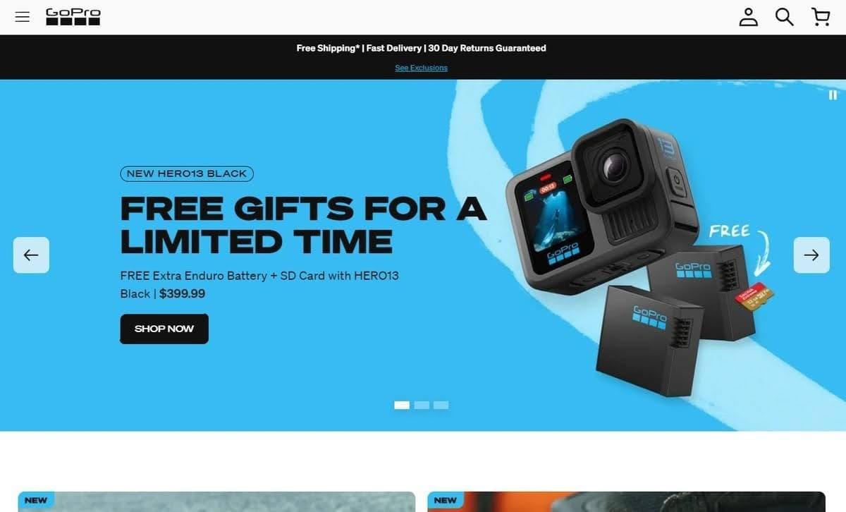 Diseño de la página de inicio de GoPro