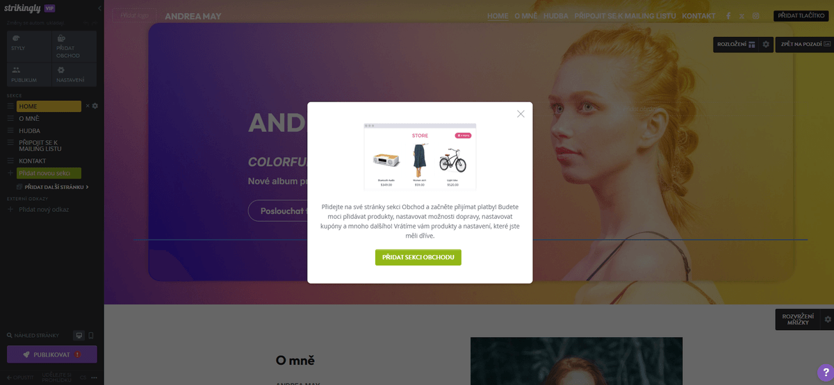 Strikingly - Tvorba hudebních webových stránek - Možnosti e-commerce