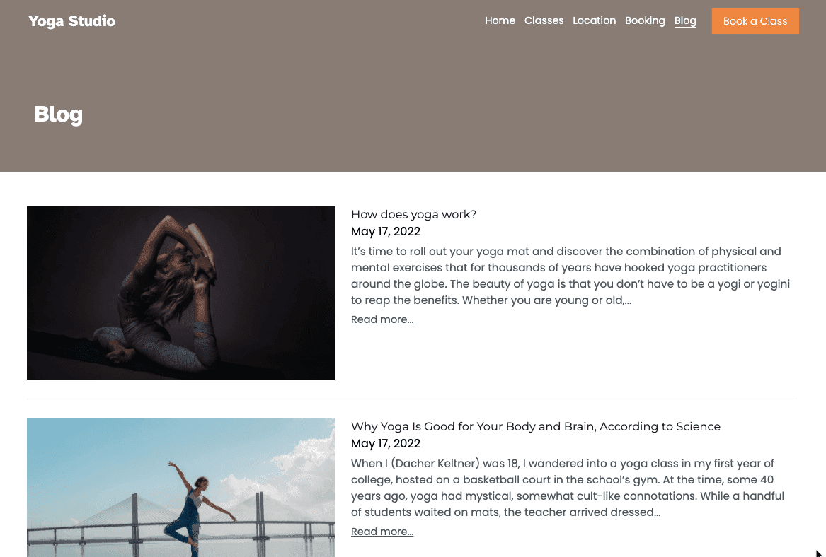 Plantilla de yoga de Strikingly